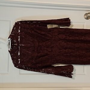 Eva Mendes Maroon Lace Dress